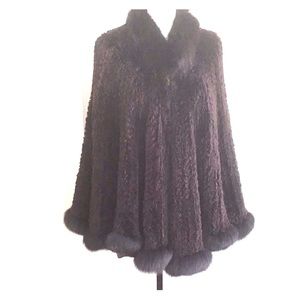 Fur cape.  Shaved beaver and fox trim.  Knitted